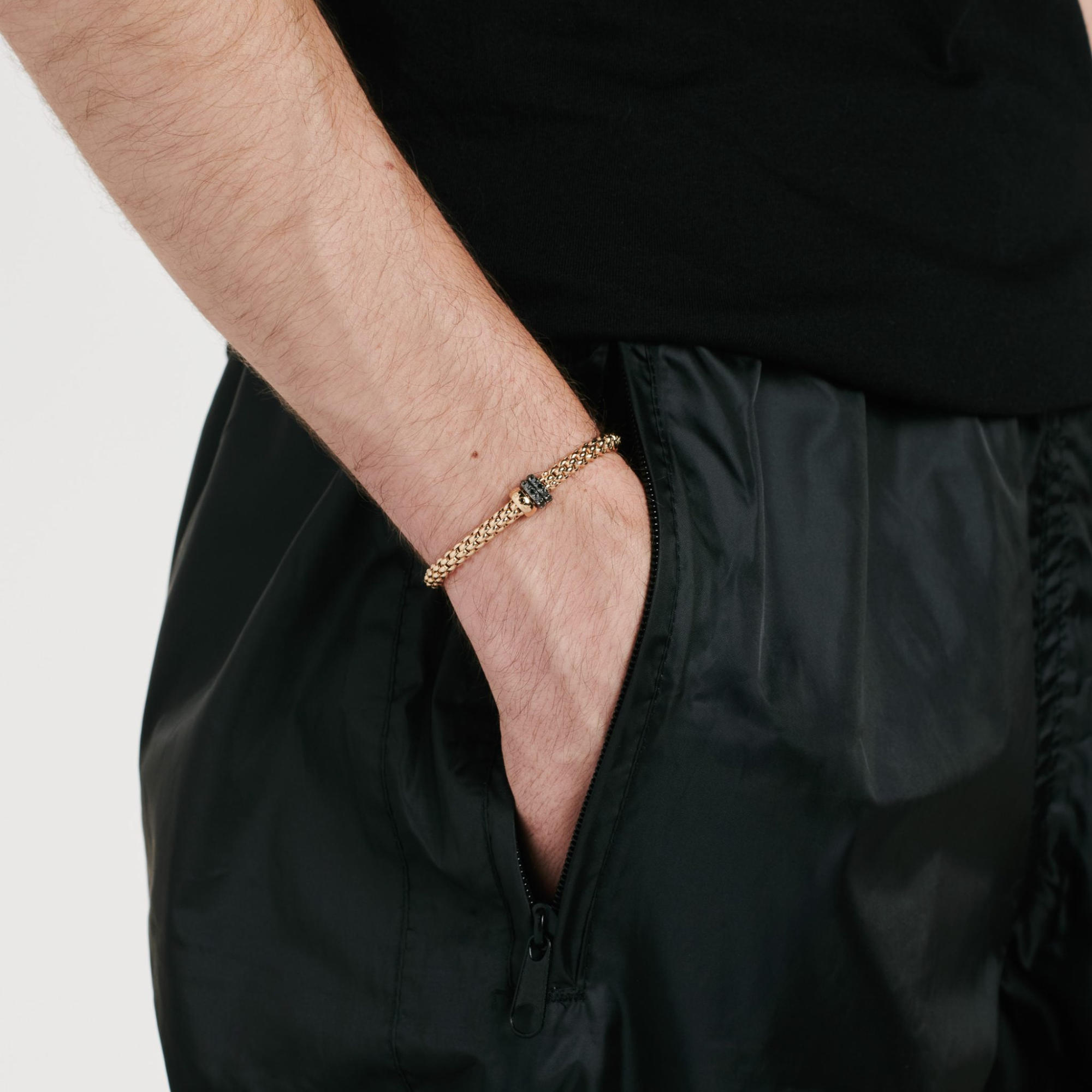 FOPE Solo Flex'it Armband mit drei Rondellen und schwarzem Pavébesatz (Ref: 62506BX_PN_G_11G_0XS)