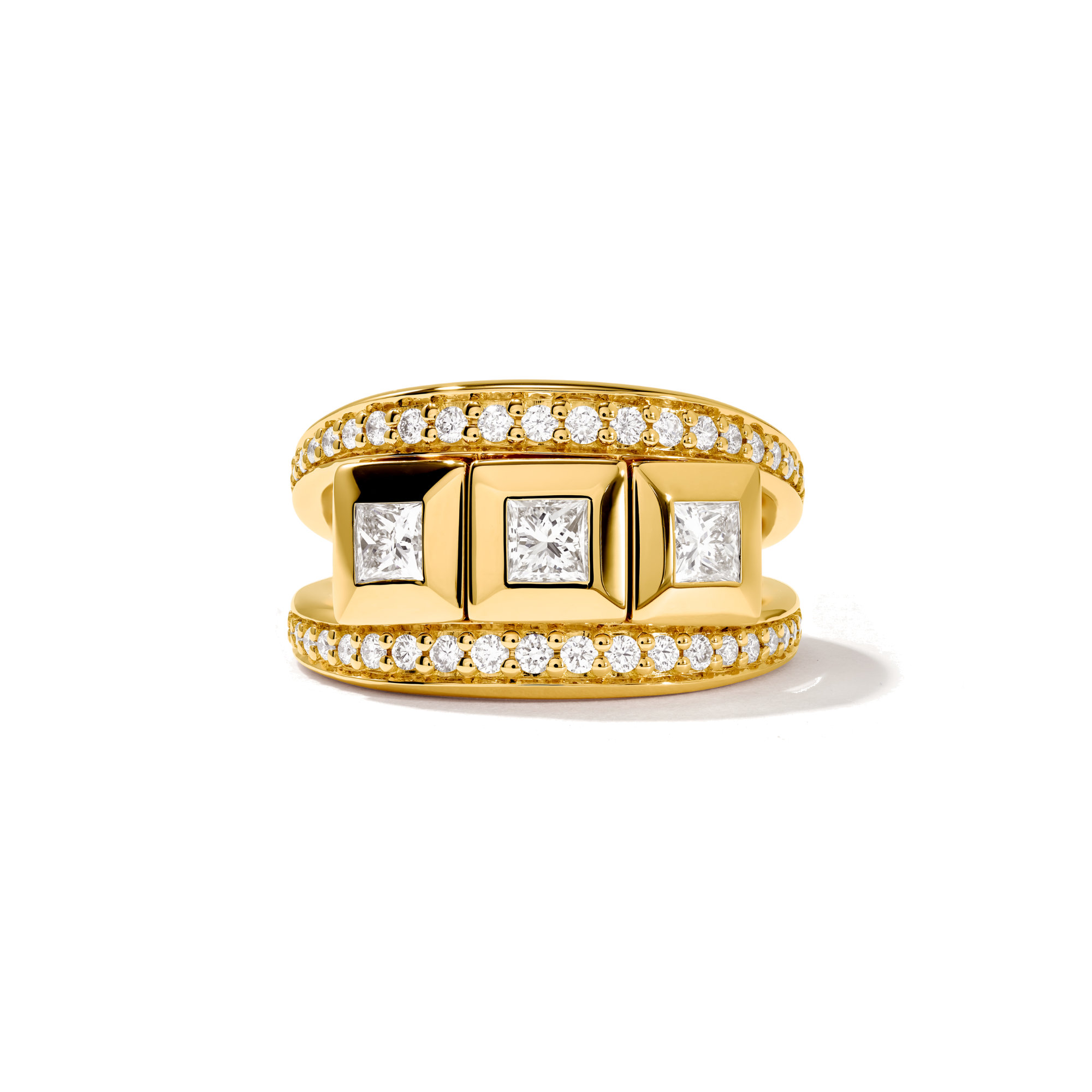 Tamara Comolli CURRICULUM VITAE 3 Ring mit Diamant Pavé medium (Ref: R-CV3-m-Pr-p-yg)