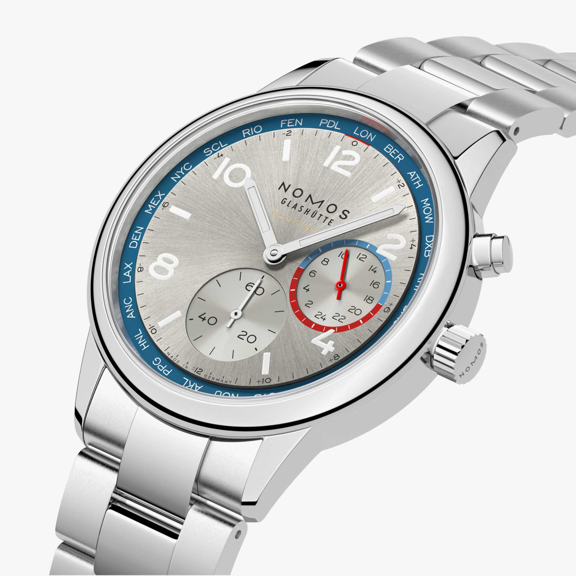 NOMOS Glashütte Club Sport Neomatik Weltzeit silber (Ref: 791.SB)