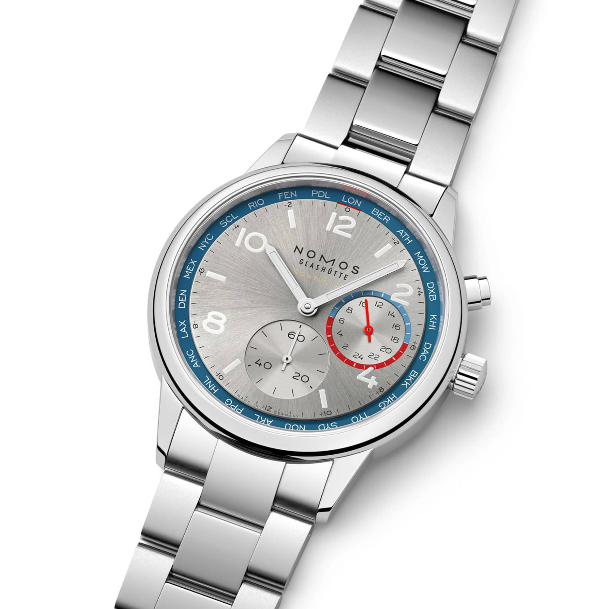 NOMOS Glashütte Club Sport Neomatik Weltzeit silber (Ref: 791)