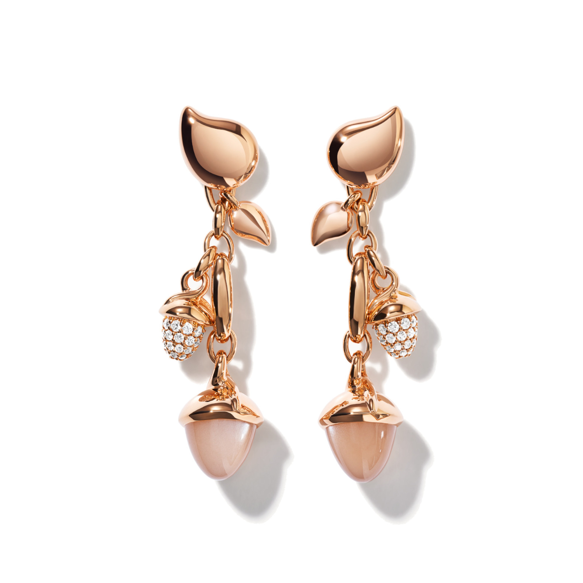 Tamara Comolli MIKADO Ohrringe Dangling 2 Acorns 'Camel' mit Diamant Pavé  (Ref: E-M-d-2-Cam-p-rg)