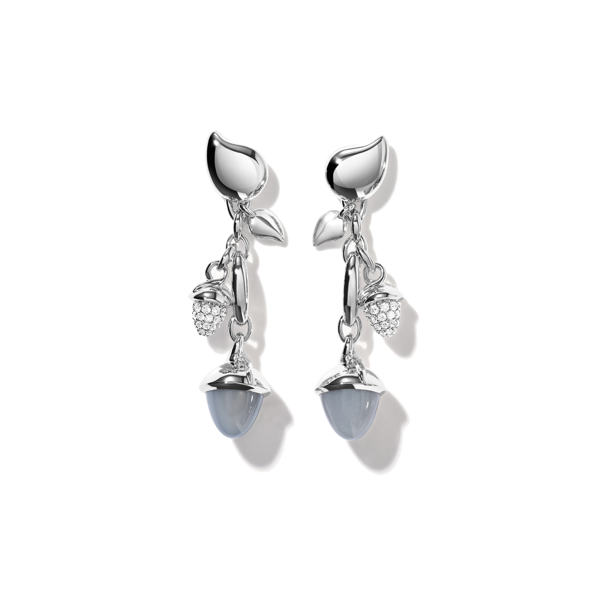 Tamara Comolli MIKADO Ohrringe  Dangling 2 Acorns 'Cashmere' mit Diamant Pavé  (Ref: E-M-d-2-Cas-p-wg)