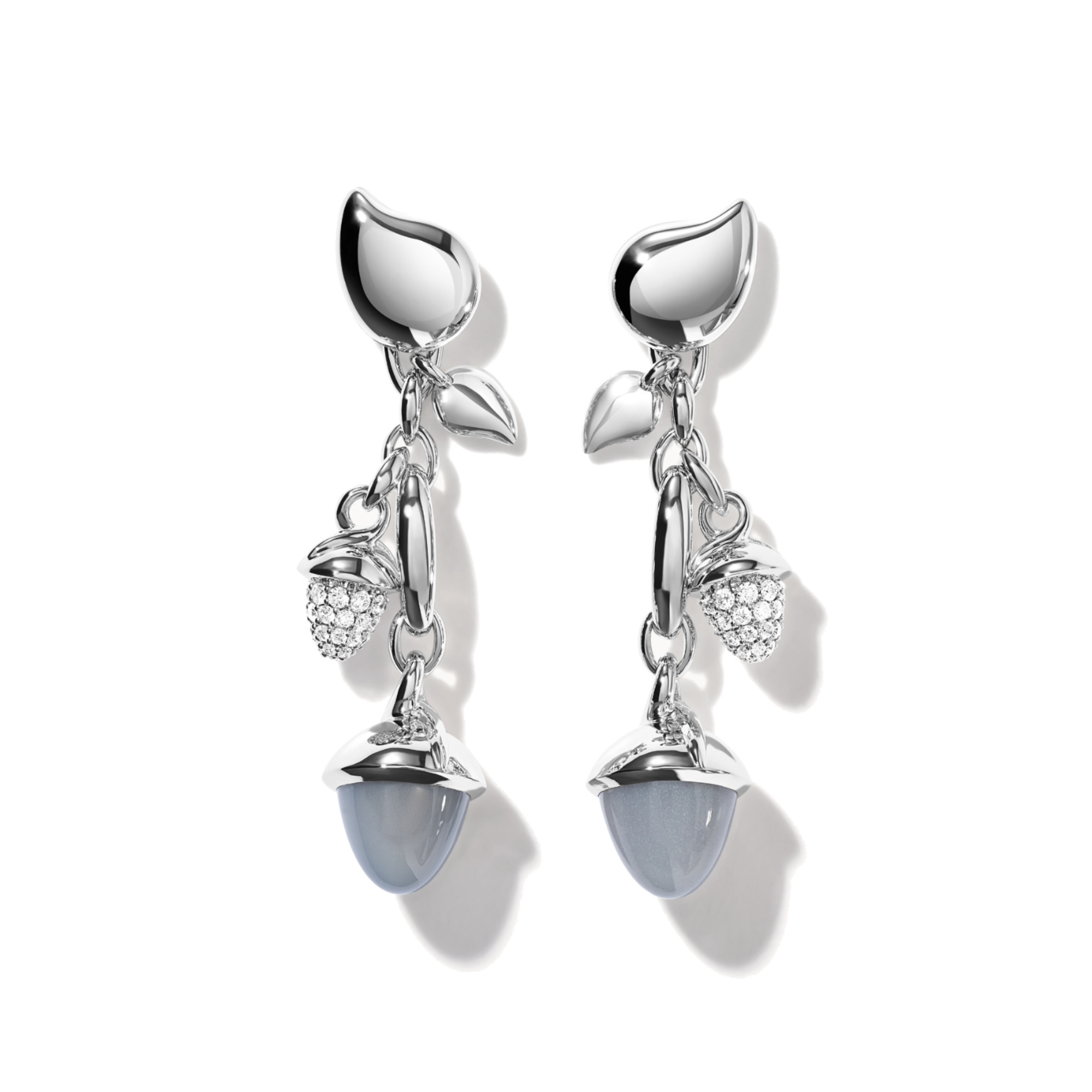 Tamara Comolli MIKADO Ohrringe  Dangling 2 Acorns 'Cashmere' mit Diamant Pavé  (Ref: E-M-d-2-Cas-p-wg)