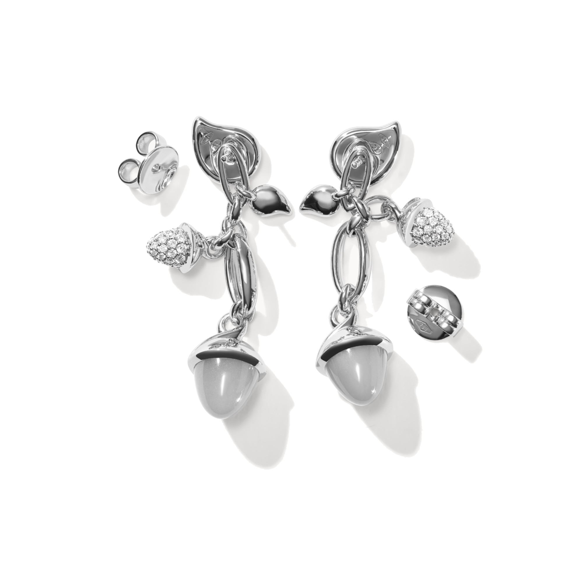 Tamara Comolli MIKADO Ohrringe  Dangling 2 Acorns 'Cashmere' mit Diamant Pavé  (Ref: E-M-d-2-Cas-p-wg)