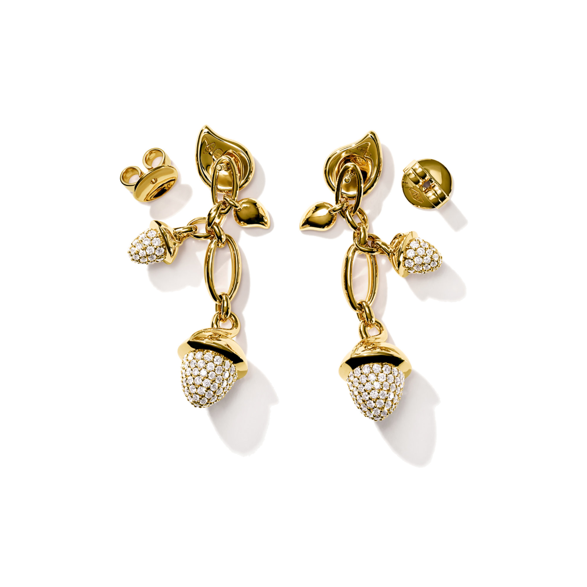 Tamara Comolli MIKADO Dangling 2 Acorns Ohrringe mit Diamant Pavé   (Ref: E-M-d-2-p-yg)