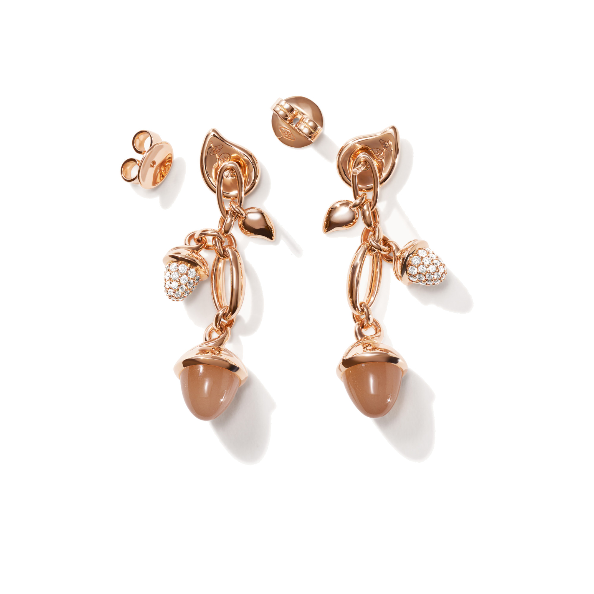 Tamara Comolli MIKADO Ohrringe Dangling 2 Acorns 'Camel' mit Diamant Pavé  (Ref: E-M-d-2-Cam-p-rg)