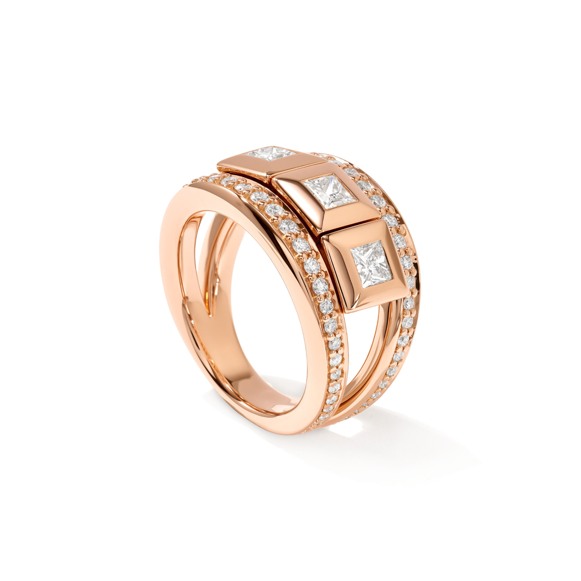 Tamara Comolli CURRICULUM VITAE 3 Ring mit Diamant Pavé medium (Ref: R-CV3-m-Pr-p-rg)