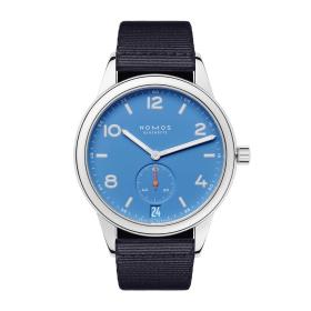 NOMOS Glashütte Club Automat Datum signalblau 777