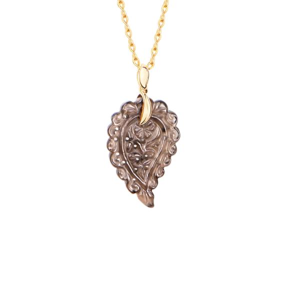 Tamara Comolli-INDIA Leaf Anhänger small Rauchquarz-P-IND-s-Smo-yg-1