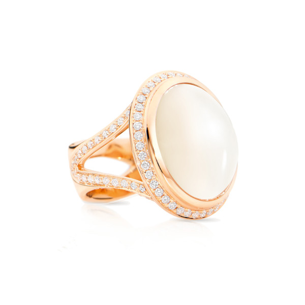 Tamara Comolli CUSHION Ring Large sand Mondstein mit Diamant-Pavé (Ref: R-CUSH-l-MoSa-p-rg)