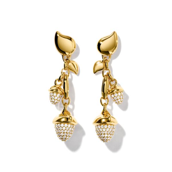 Tamara Comolli MIKADO Dangling 2 Acorns Ohrringe mit Diamant Pavé   (Ref: E-M-d-2-p-yg)