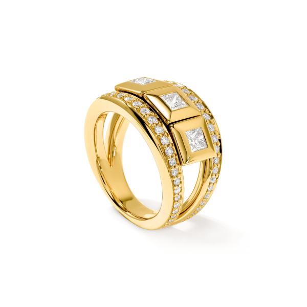 Tamara Comolli CURRICULUM VITAE 3 Ring mit Diamant Pavé medium (Ref: R-CV3-m-Pr-p-yg)