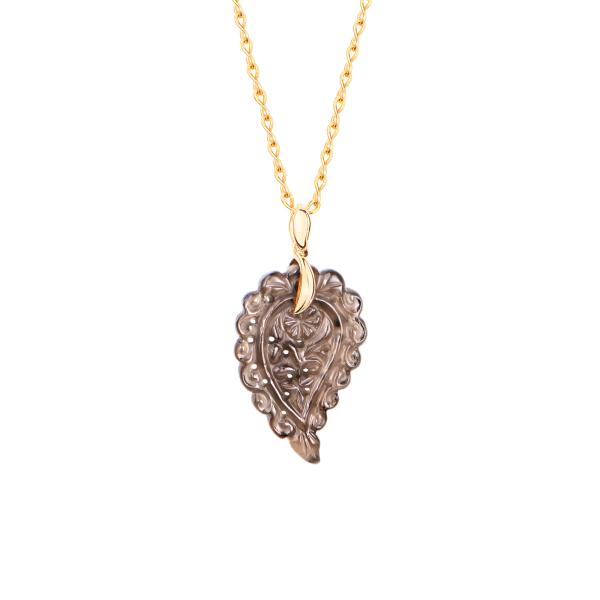 Tamara Comolli INDIA Leaf Anhänger small Rauchquarz (Ref: P-IND-s-Smo-yg)