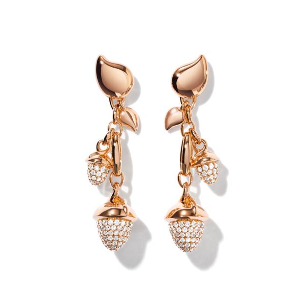Tamara Comolli MIKADO Dangling 2 Acorns Ohrringe mit Diamant Pavé   (Ref: E-M-d-2-p-rg)